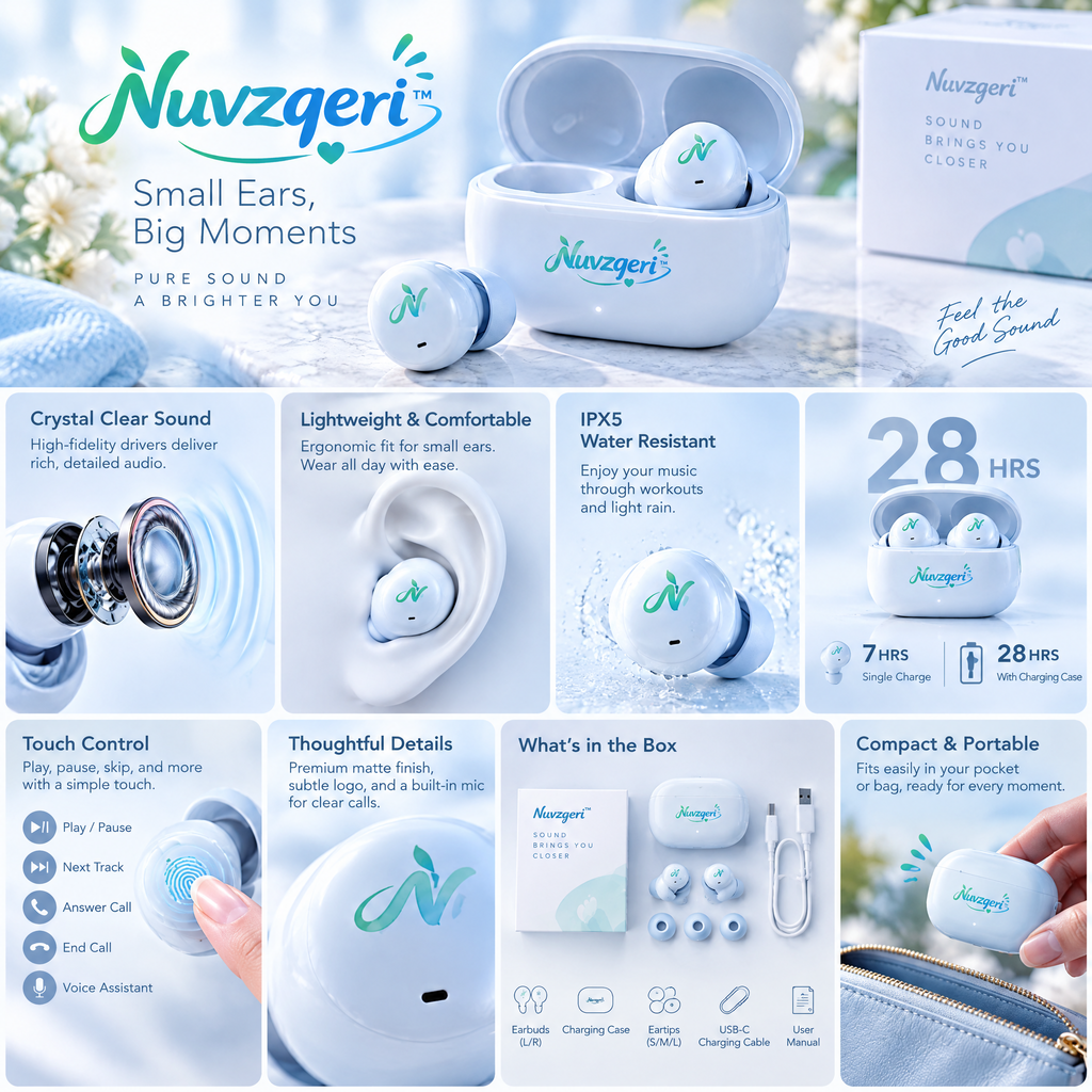 Nuvzqeri™ Compact True Wireless Earbuds - Sky Blue — design and product details