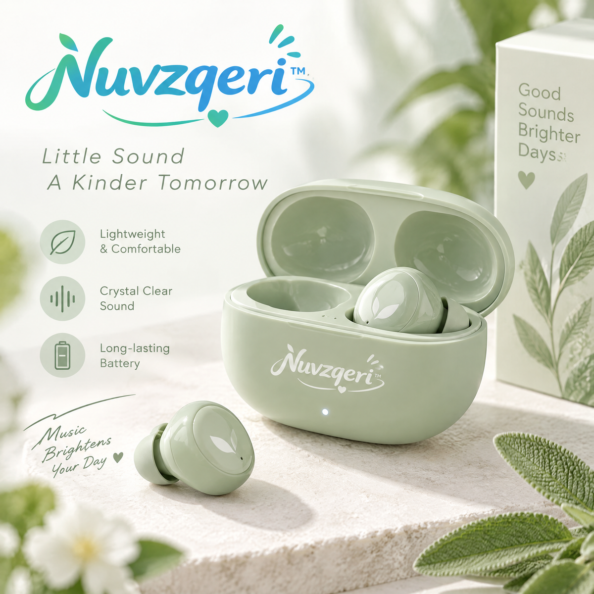Nuvzqeri™ Compact True Wireless Earbuds - Sage Green — product overview
