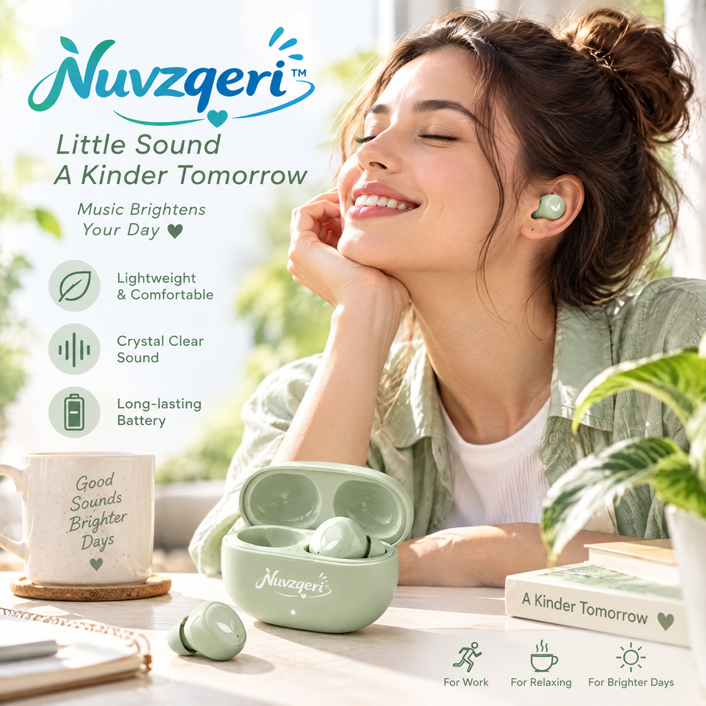 Nuvzqeri™ Compact True Wireless Earbuds - Sage Green — lifestyle photo