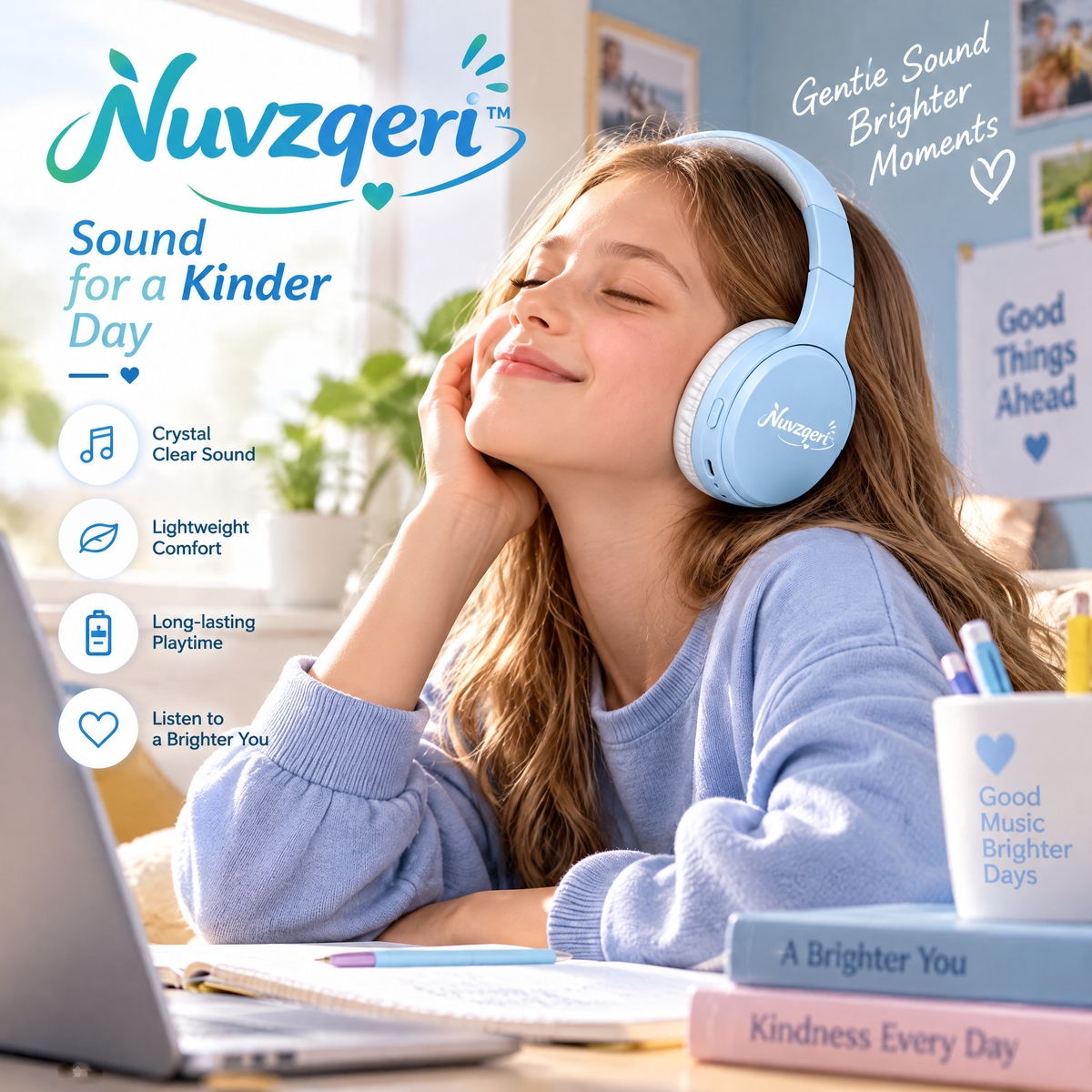 Nuvzqeri™ Wireless Over-Ear Headphones - Sky Blue — lifestyle photo