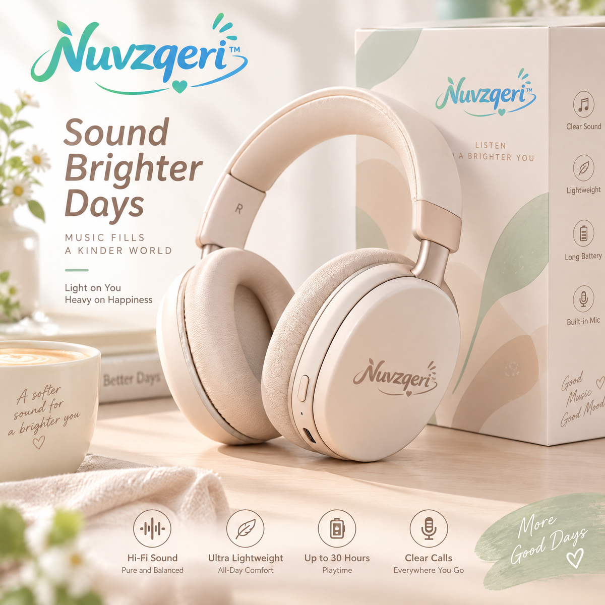 Nuvzqeri™ Wireless Over-Ear Headphones - Sand Beige — product overview