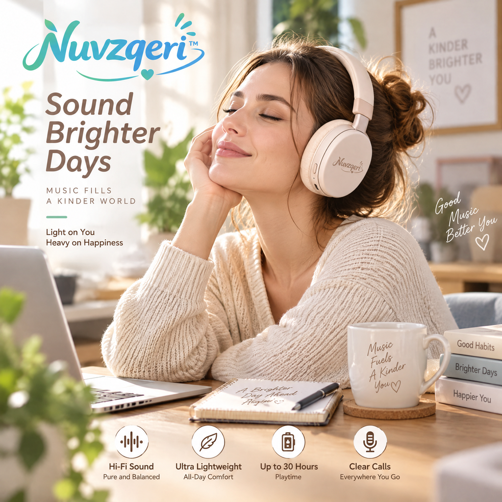 Nuvzqeri™ Wireless Over-Ear Headphones - Sand Beige — lifestyle photo