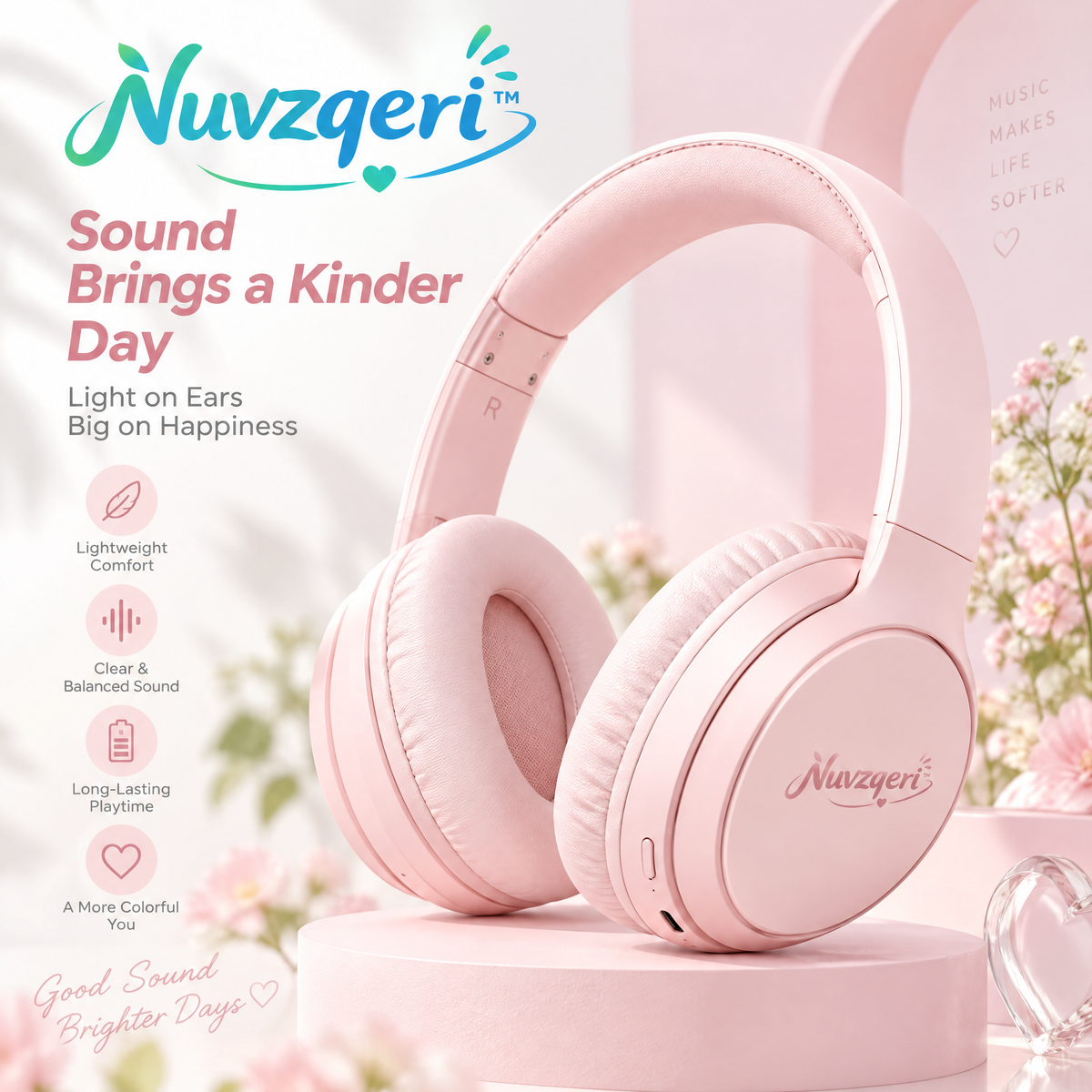 Nuvzqeri™ Wireless Over-Ear Headphones - Blush Pink — product overview