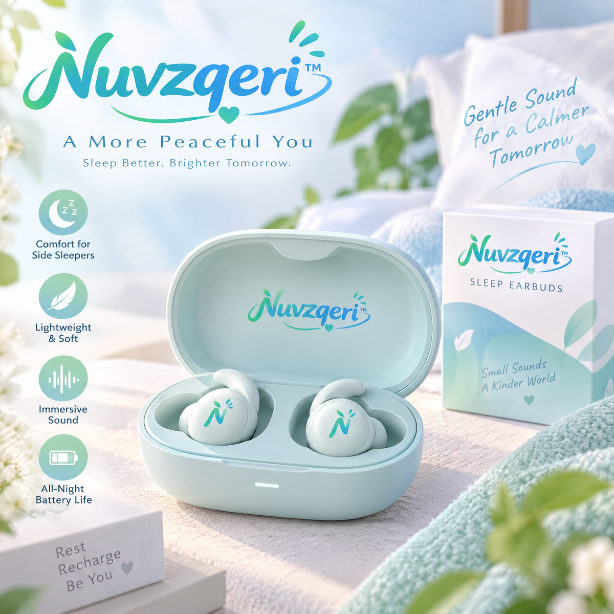 Nuvzqeri™ Wireless Sleep Earbuds with Fit Wings - Mint — product overview
