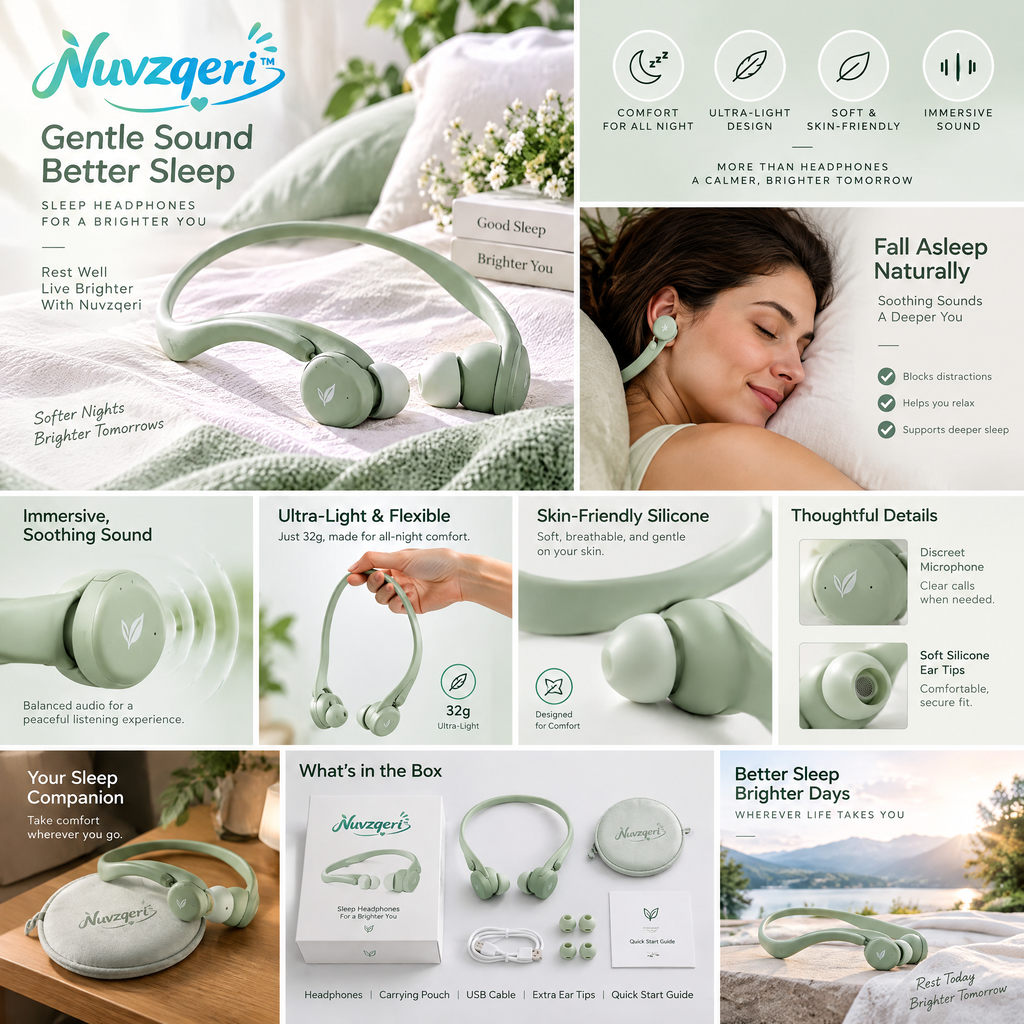 Nuvzqeri™ Behind-the-Head Sleep Headphones - Sage Green — feature overview