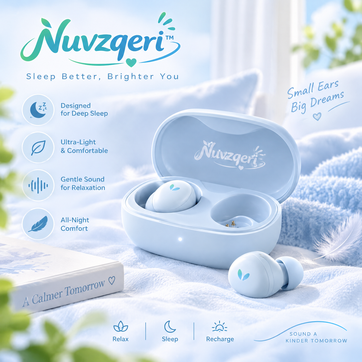 Nuvzqeri™ Compact Wireless Sleep Earbuds - Powder Blue — product overview