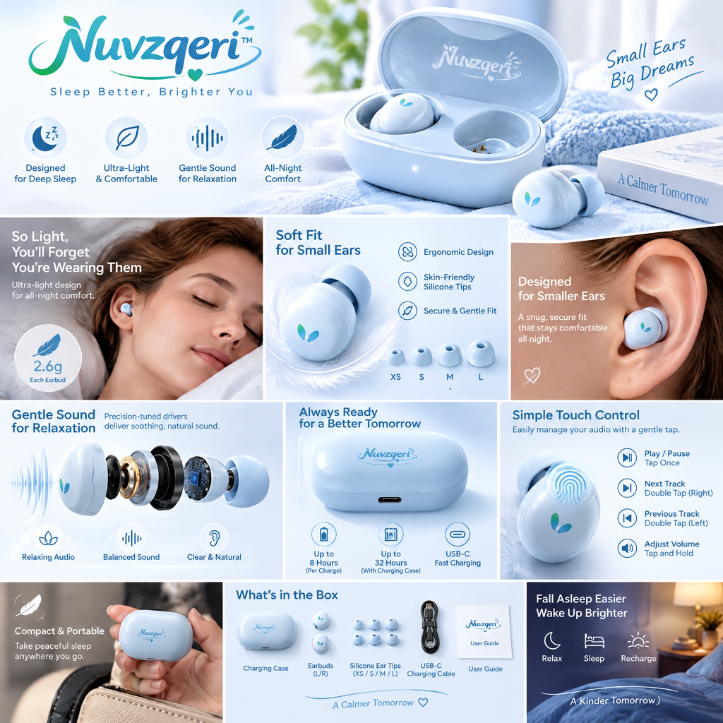 Nuvzqeri™ Compact Wireless Sleep Earbuds - Powder Blue — design and product details