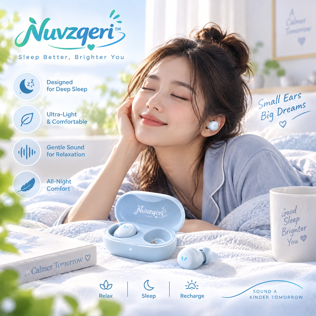 Nuvzqeri™ Compact Wireless Sleep Earbuds - Powder Blue — lifestyle photo
