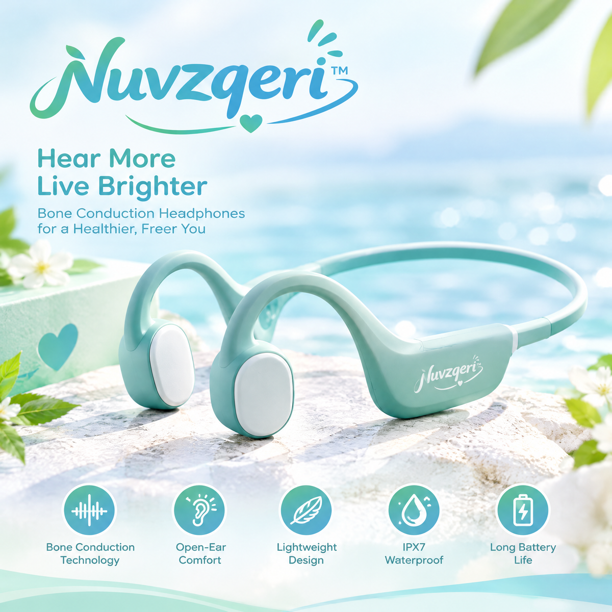 Nuvzqeri™ Open-Ear Bone Conduction Headphones - Mint — product overview