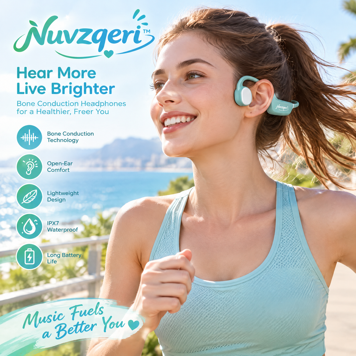 Nuvzqeri™ Open-Ear Bone Conduction Headphones - Mint — lifestyle photo
