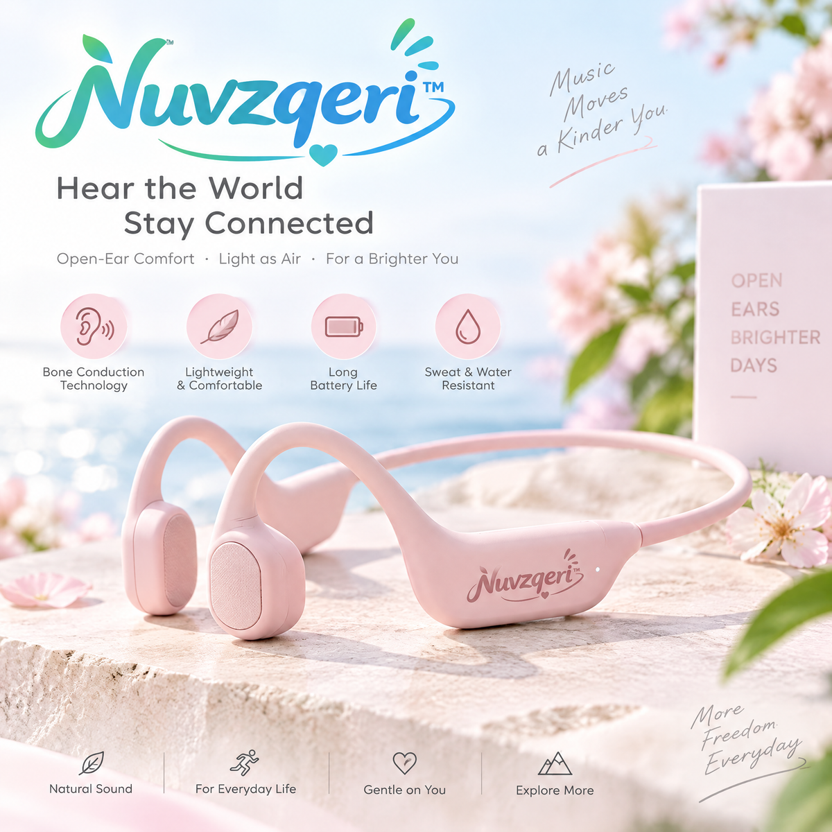 Nuvzqeri™ Open-Ear Bone Conduction Headphones - Blush Pink — product overview