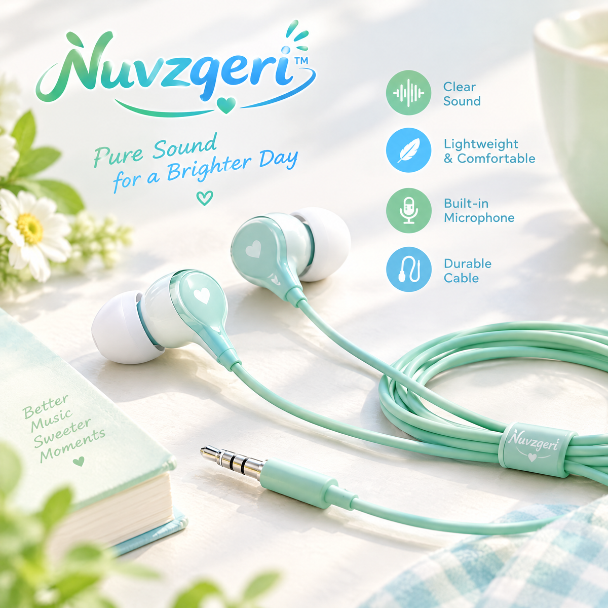 Nuvzqeri™ 3.5mm Wired Earbuds with Mic - Mint — product overview