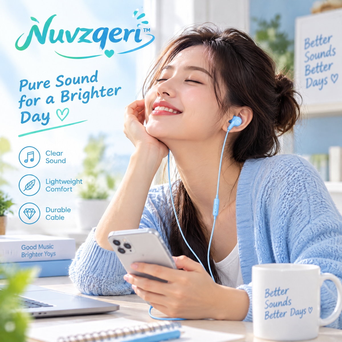 Nuvzqeri™ 3.5mm Wired Earbuds - Sky Blue — lifestyle photo