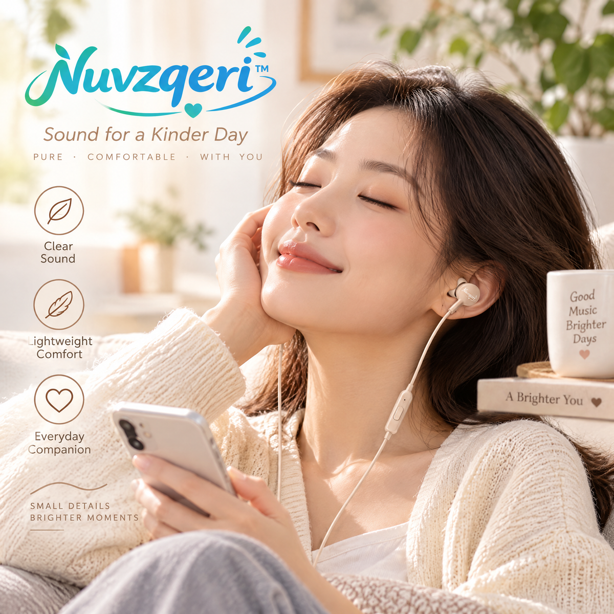 Nuvzqeri™ 3.5mm Wired Earbuds - Sand Beige — lifestyle photo